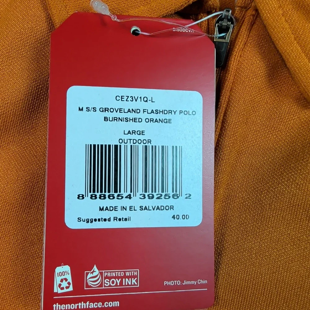 The North Face Mens Groveland FlashDry Polo Shirt Orange CEZ3V1Q 1/4 Zip Large